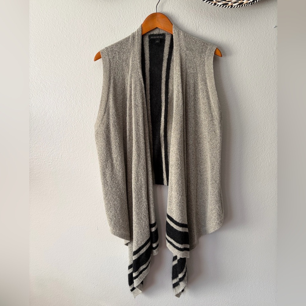 Banana Republic Alpaca Wool Drapey Open Sweater Grey Black Cardigan Women Large